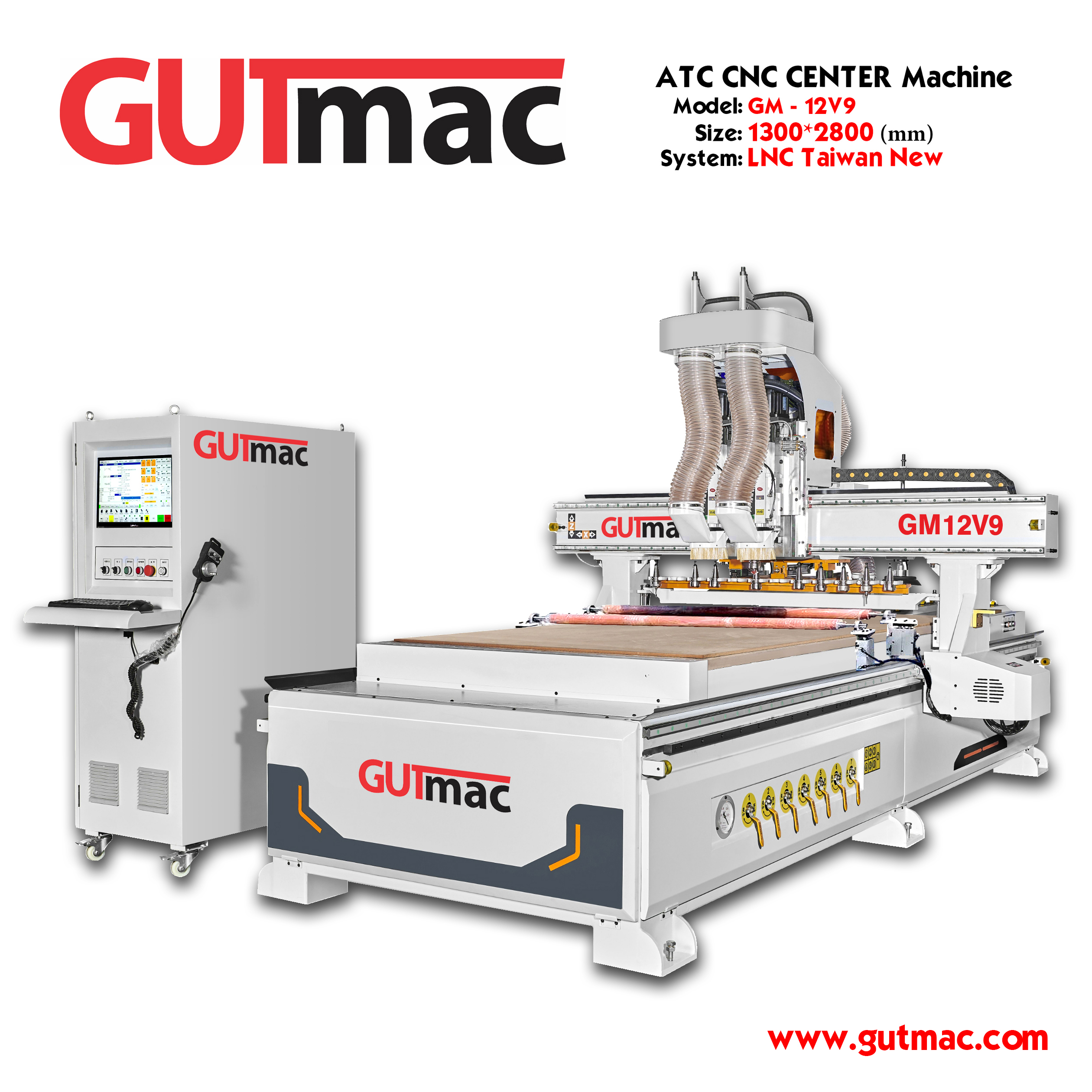 Máy ATC CNC GCTT 12 dao kết hợp tổ hợp khoan 9 mũi GM12V9 Có tích hợp gắp ván tự động và tỳ ván tự động, kích thước bàn làm việc khổ lớn 1300*2800mm