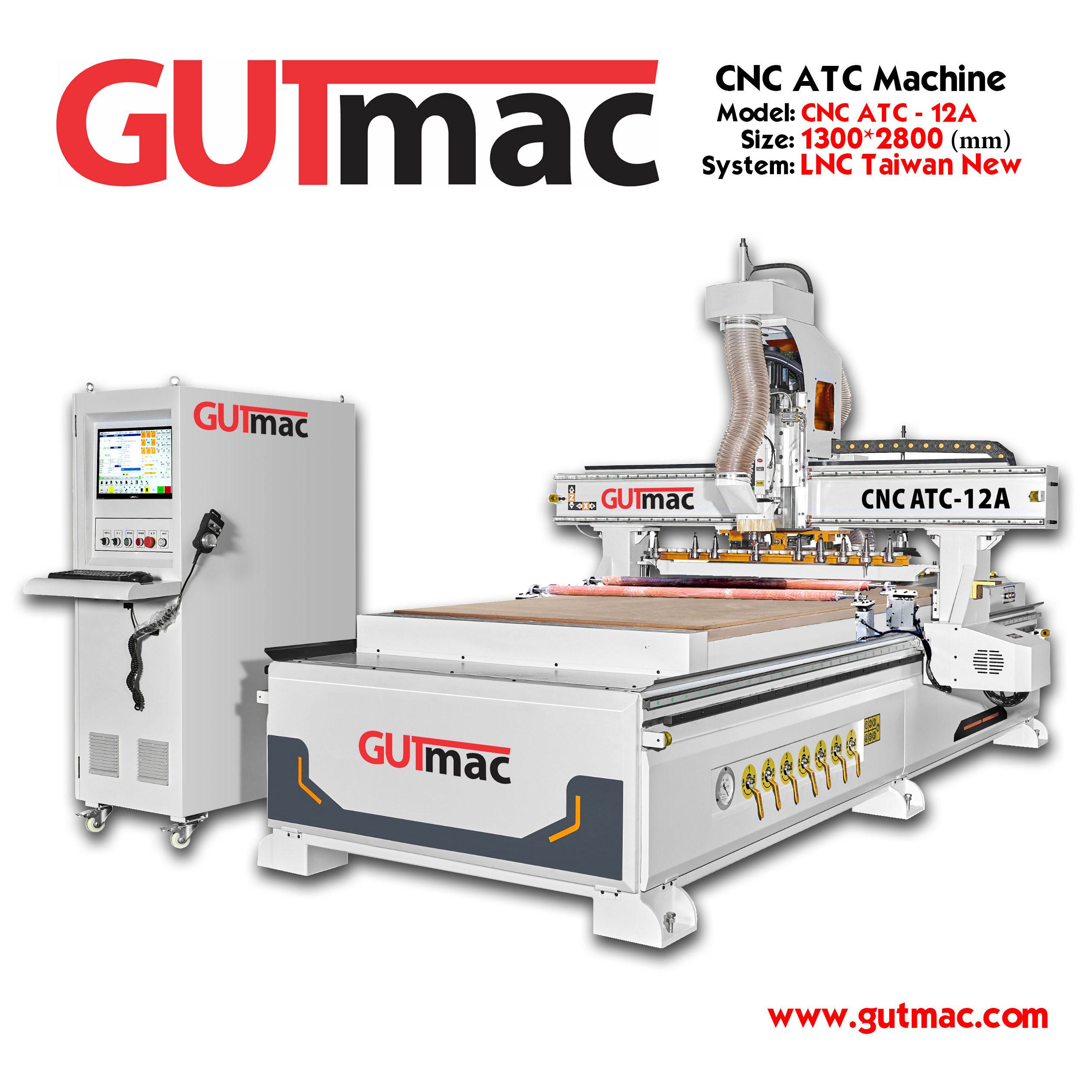Máy gia công trung tâm CNC ATC - 12A Có tích hợp gắp ván tự động và tỳ ván tự động, kích thước bàn làm việc khổ lớn 1300*2800mm