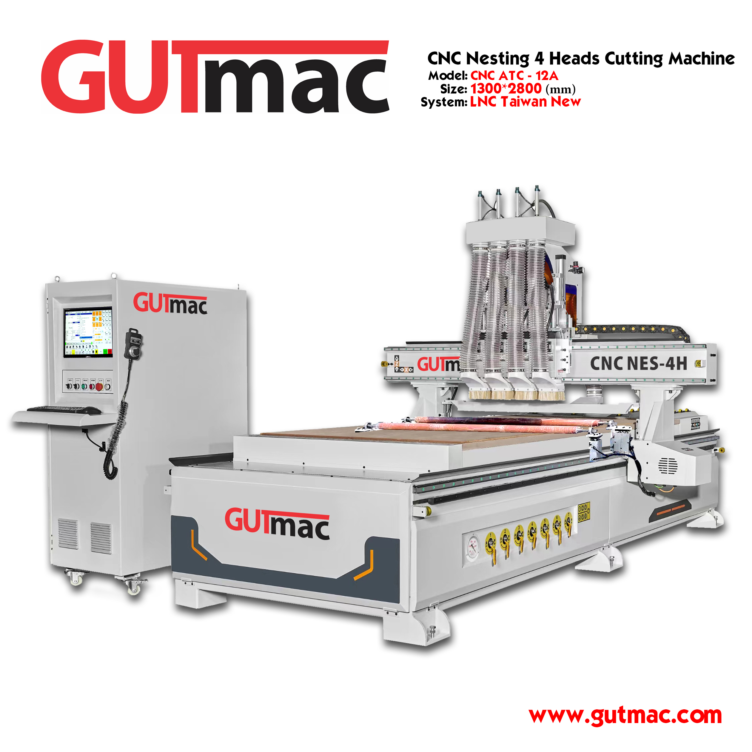 Máy gia công trung tâm CNC Nesting NES - 4H Có tích hợp gắp ván tự động và tỳ ván tự động, kích thước bàn làm việc khổ lớn 1300*2800mm