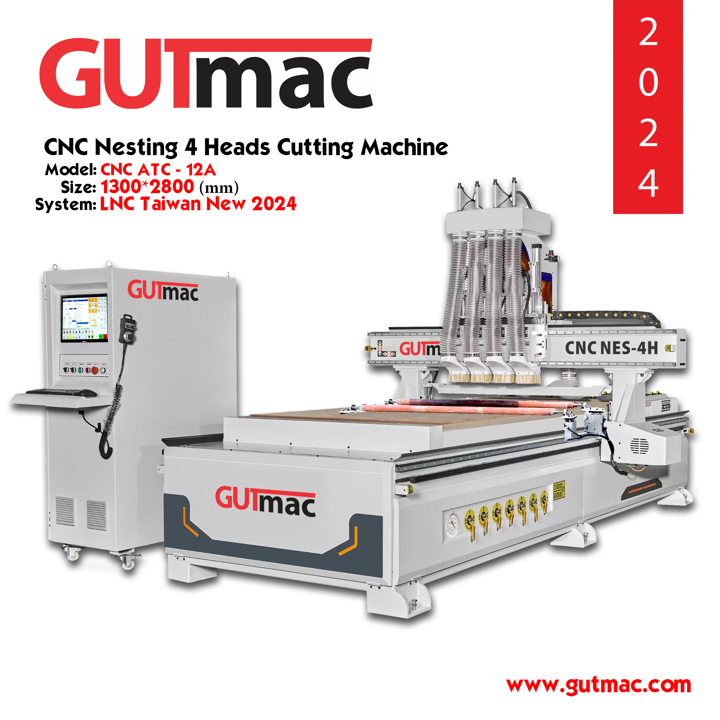 Máy gia công trung tâm CNC Nesting NES - 4H Có tích hợp gắp ván tự động và tỳ ván tự động, kích thước bàn làm việc khổ lớn 1300*2800mm